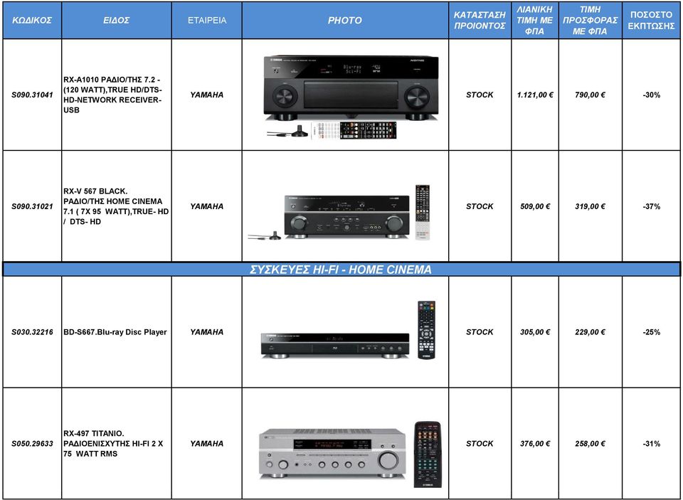 1 ( 7X 95 WATT),TRUE- HD / DTS- HD ΥΑΜΑΗA STOCK 509,00 319,00-37% ΣΥΣΚΕΥΕΣ HI-FI - HOME CINEMA S030.