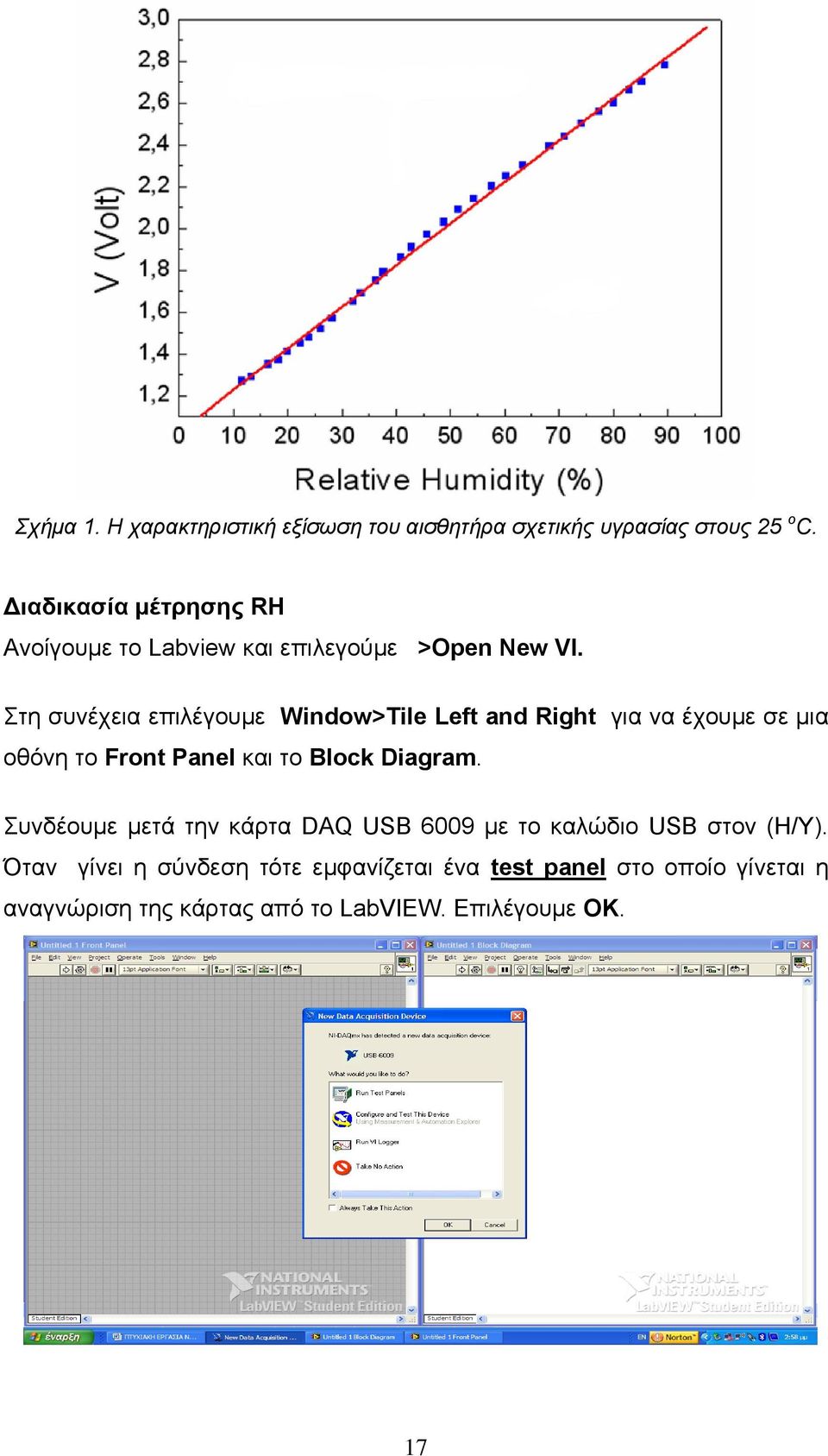 Στη συνέχεια επιλέγουμε Window>Tile Left and Right για να έχουμε σε μια οθόνη το Front Panel και το Block Diagram.