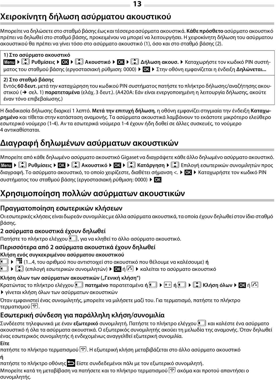 Η χειροκίνητη δήλωση του ασύρματου ακουστικού θα πρέπει να γίνει τόσο στο ασύρματο ακουστικό (1), όσο και στο σταθμό βάσης (2).