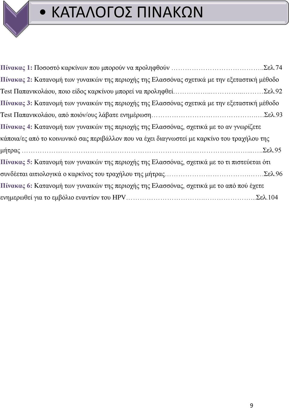 92 Πίνακας 3: Κατανομή των γυναικών της περιοχής της Ελασσόνας σχετικά με την εξεταστική μέθοδο Test Παπανικολάου, από ποιόν/ους λάβατε ενημέρωση..σελ.