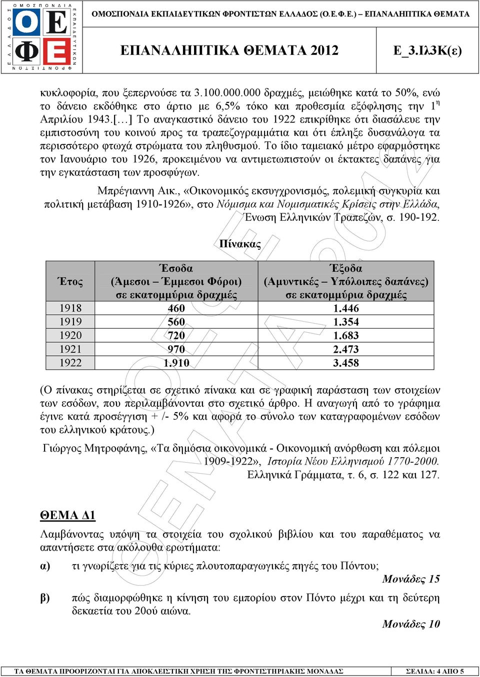 [ ] Το αναγκαστικό δάνειο του 1922 επικρίθηκε ότι διασάλευε την εµπιστοσύνη του κοινού προς τα τραπεζογραµµάτια και ότι έπληξε δυσανάλογα τα περισσότερο φτωχά στρώµατα του πληθυσµού.