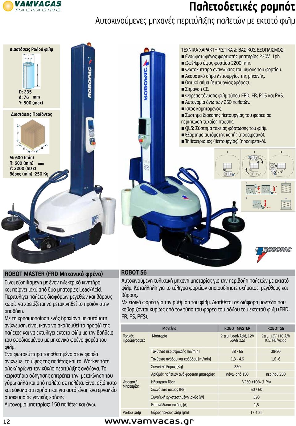 Ενσωματωμένος φορτιστής μπαταρίας 230V 1ph. Ωφέλιμο ύψος φορτίου 2200 mm. Φωτοκύτταρο ανάγνωσης του ύψους του φορτίου. Ακουστικό σήμα λειτουργίας της μηχανής. Οπτικό σήμα λειτουργίας (φάρος).