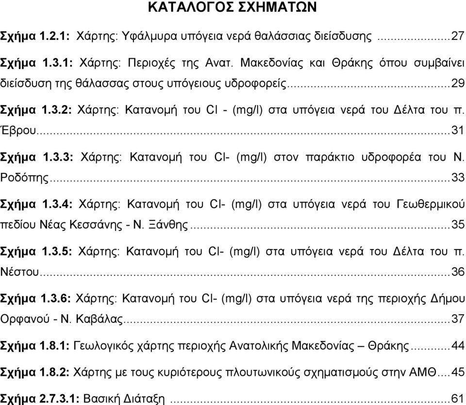 Ροδόπης... 33 Σχήμα 1.3.4: Χάρτης: Κατανομή του Cl- (mg/l) στα υπόγεια νερά του Γεωθερμικού πεδίου Νέας Κεσσάνης - Ν. Ξάνθης... 35 Σχήμα 1.3.5: Χάρτης: Κατανομή του Cl- (mg/l) στα υπόγεια νερά του Δέλτα του π.