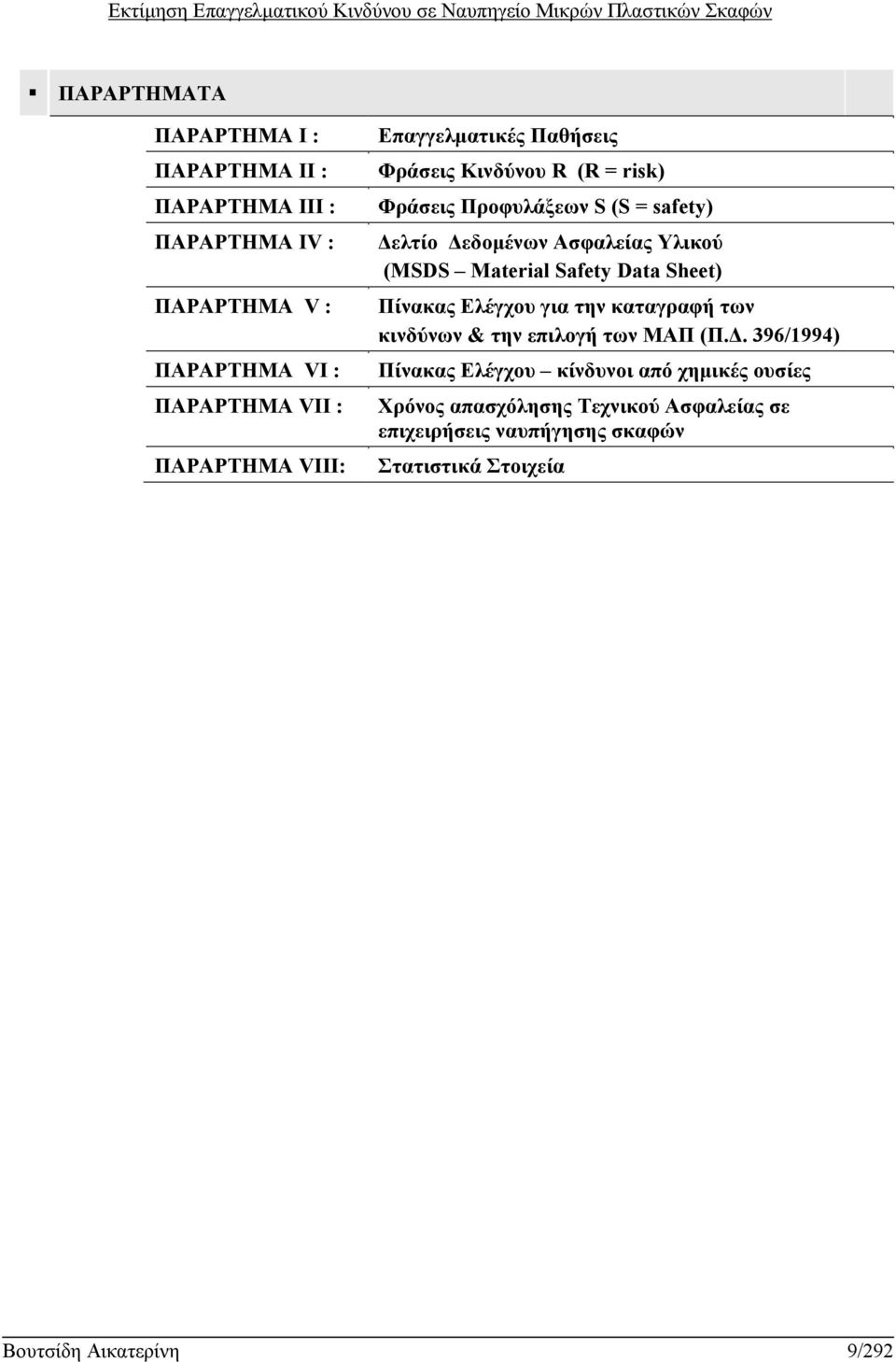 Material Safety Data Sheet) Πίνακας Ελέγχου για την καταγραφή των κινδύνων & την επιλογή των ΜΑΠ (Π.Δ.