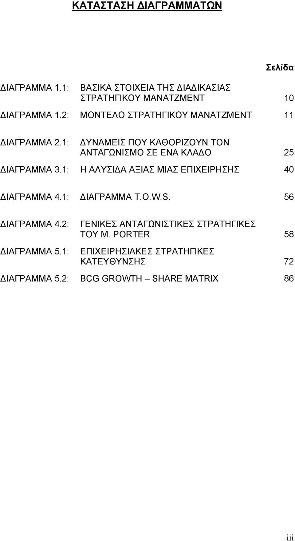 1: Η ΑΛΥΣΙ Α ΑΞΙΑΣ ΜΙΑΣ ΕΠΙΧΕΙΡΗΣΗΣ 40 ΙΑΓΡΑΜΜΑ 4.1: ΙΑΓΡΑΜΜΑ T.O.W.S. 56 ΙΑΓΡΑΜΜΑ 4.2: ΙΑΓΡΑΜΜΑ 5.