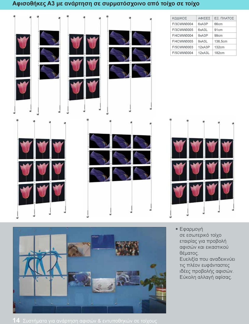 F/5CWW0004 12xA3L 182cm Εφαρμογή σε εσωτερικό τοίχο εταιρίας για προβολή αφισών και εικαστικού θέματος.