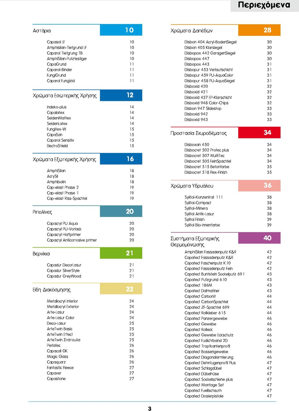 Amphibolin 18 Cap-elast Phase 2 19 Cap-elast Phase 1 19 Cap-elast Riss-Spachtel 19 Ριπολίνες 20 Capacryl PU Aqua 20 Capacryl PU-Vorlack 20 Capacryl Haftprimer 20 Capacryl Anticorrosive primer 20