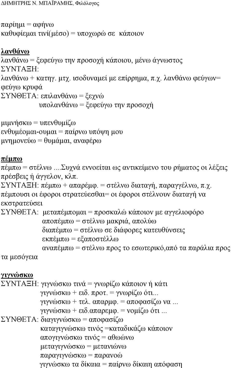 κάποιου, µένω άγνωστος ΣΥΝΤΑΞΗ: λανθάνω + κατηγ. µτχ.