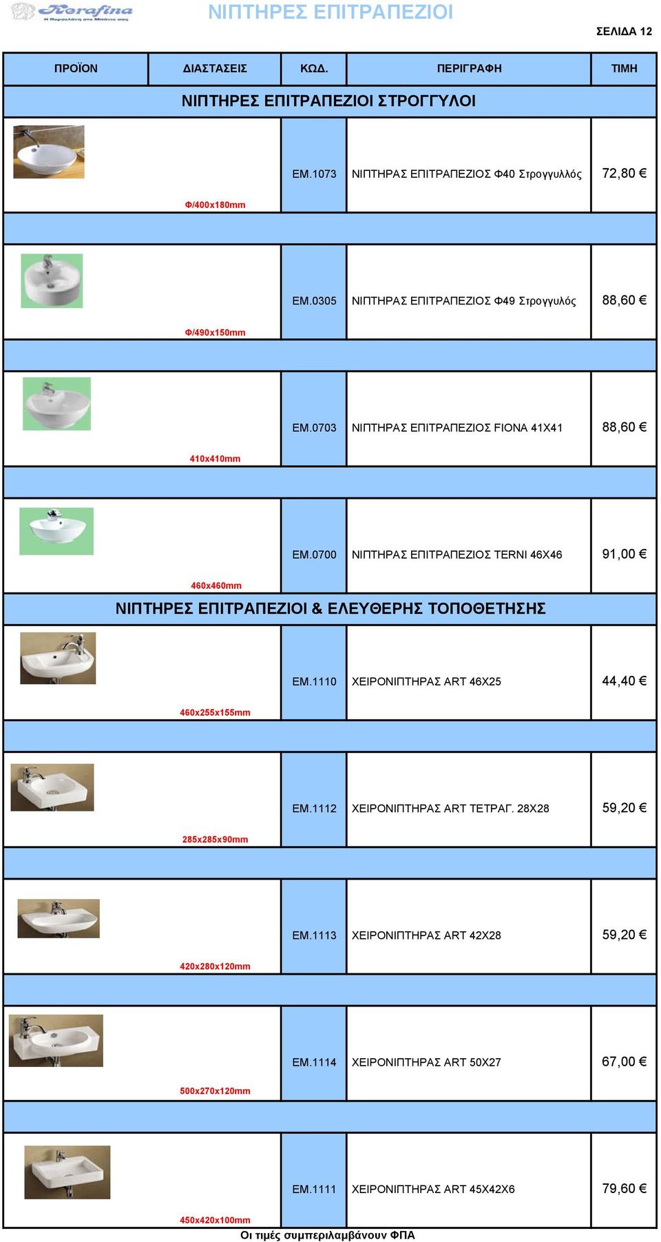 0700 ΝΙΠΤΗΡΑΣ ΕΠΙΤΡΑΠΕΖΙΟΣ TERNI 46Χ46 91,00 460x460mm ΝΙΠΤΗΡΕΣ ΕΠΙΤΡΑΠΕΖΙΟΙ & ΕΛΕΥΘΕΡΗΣ ΤΟΠΟΘΕΤΗΣΗΣ ΕΜ.1110 ΧΕΙΡΟΝΙΠΤΗΡΑΣ ART 46Χ25 44,40 460x255x155mm ΕΜ.