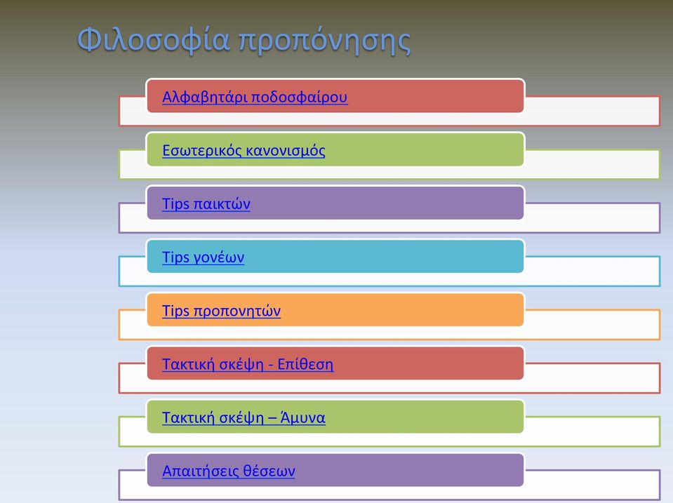 παικτών Tips γονέων Tips προπονητών