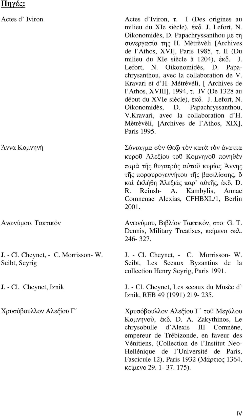 Métrévéli, [ Archives de l Athos, XVIII], 1994, τ. ΙV (De 1328 au début du XVIe siècle), έκδ. J. Lefort, N. Oikonomidès, D. Papachryssanthou, V.Kravari, avec la collaboration d H.