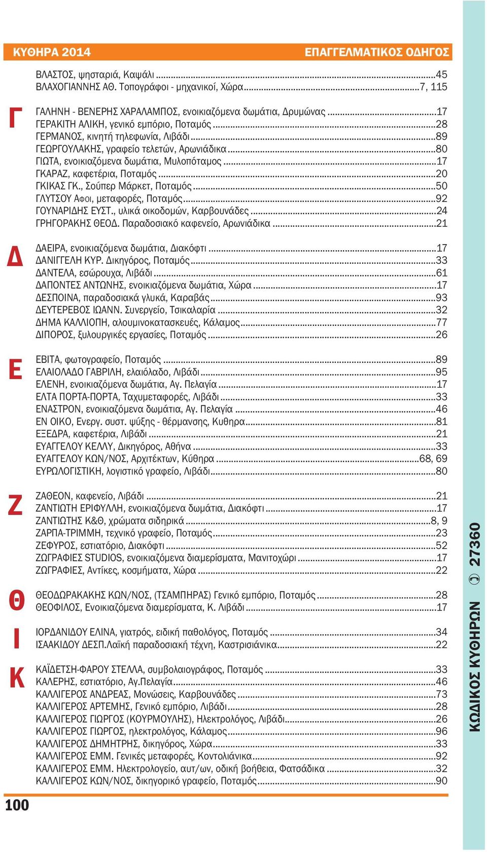 ..17 ΓΚΑΡΑΖ, καφετέρια, Ποταμός...20 ΓΚΙΚΑΣ ΓΚ., Σούπερ Μάρκετ, Ποταμός...50 ΓΛΥΤΣΟΥ ΑΦΟΙ, μεταφορές, Ποταμός...92 ΓΟΥΝΑΡΙΔΗΣ ΕΥΣΤ., υλικά οικοδομών, Καρβουνάδες...24 ΓΡΗΓΟΡΑΚΗΣ ΘΕΟΔ.