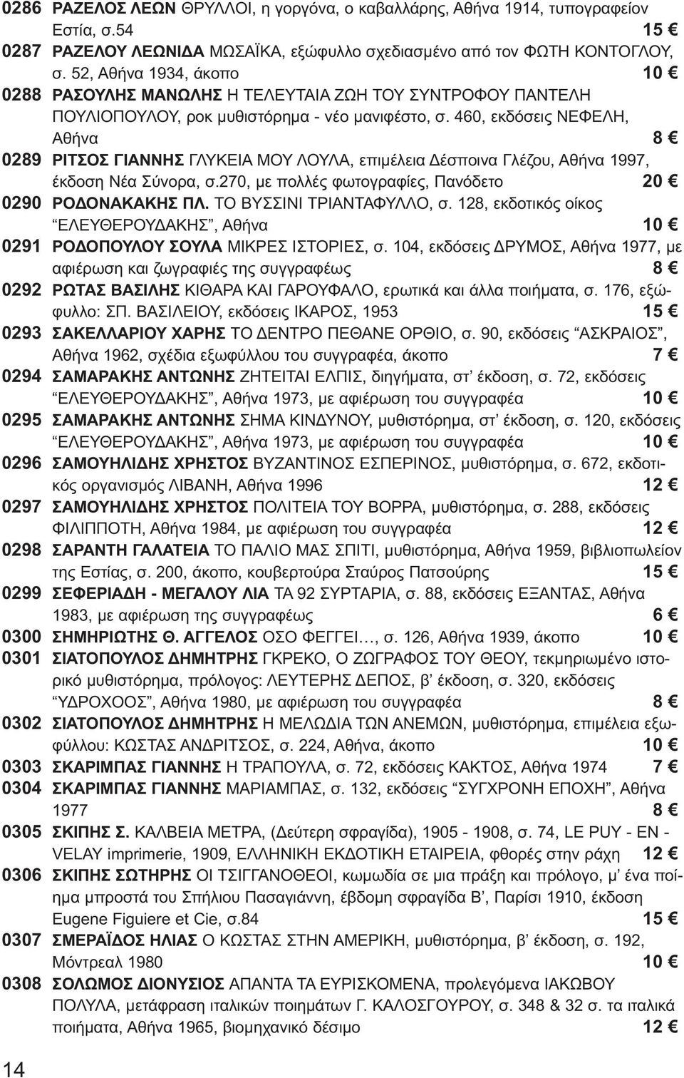 460, εκδόσεις ΝΕΦΕΛΗ, Αθήνα 8 0289 ΡΙΤΣΟΣ ΓΙΑΝΝΗΣ ΓΛΥΚΕΙΑ ΜΟΥ ΛΟΥΛΑ, επιμέλεια Δέσποινα Γλέζου, Αθήνα 1997, έκδοση Νέα Σύνορα, σ.270, με πολλές φωτογραφίες, Πανόδετο 20 0290 ΡΟΔΟΝΑΚΑΚΗΣ ΠΛ.