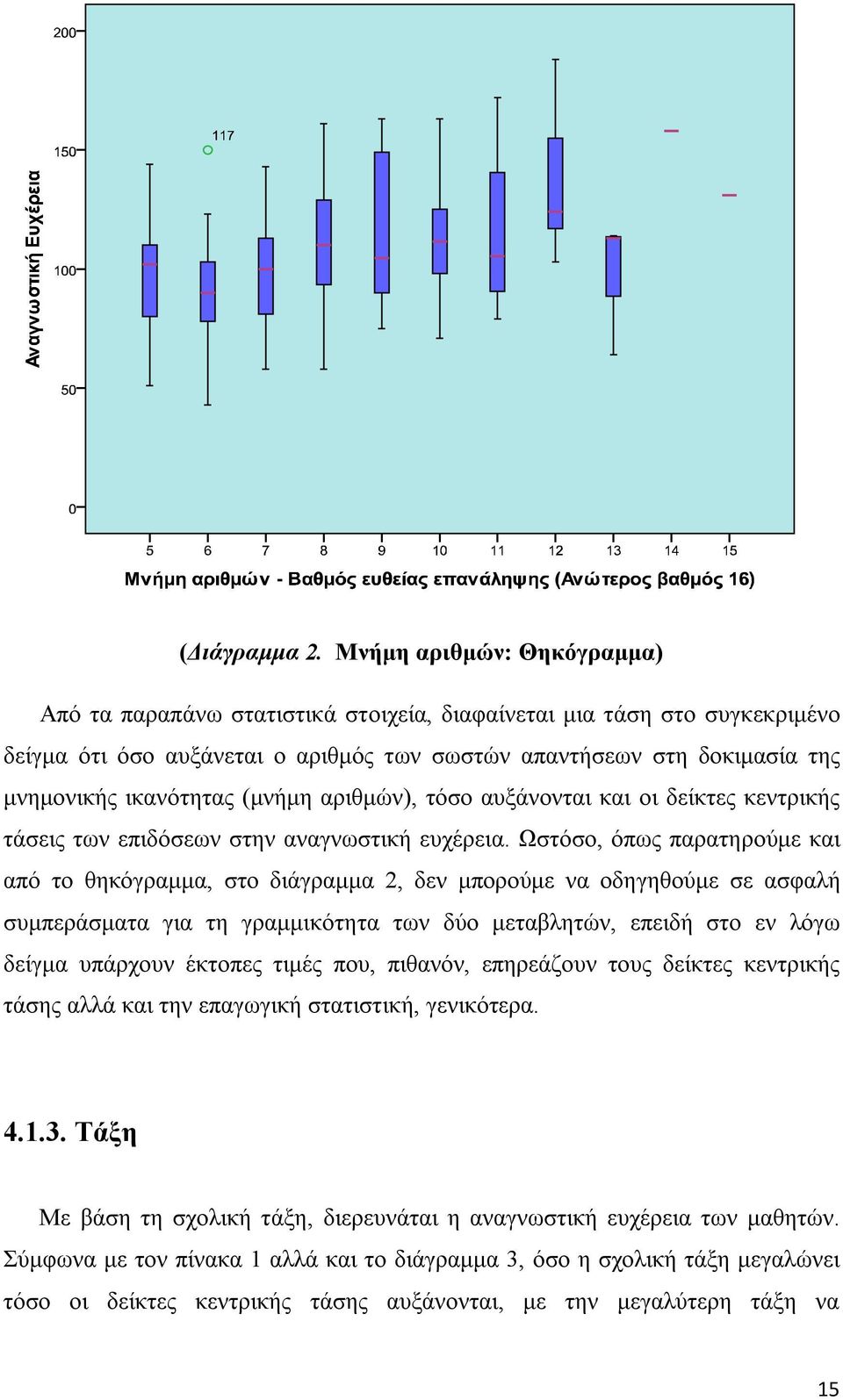 (μνήμη αριθμών), τόσο αυξάνονται και οι δείκτες κεντρικής τάσεις των επιδόσεων στην αναγνωστική ευχέρεια.