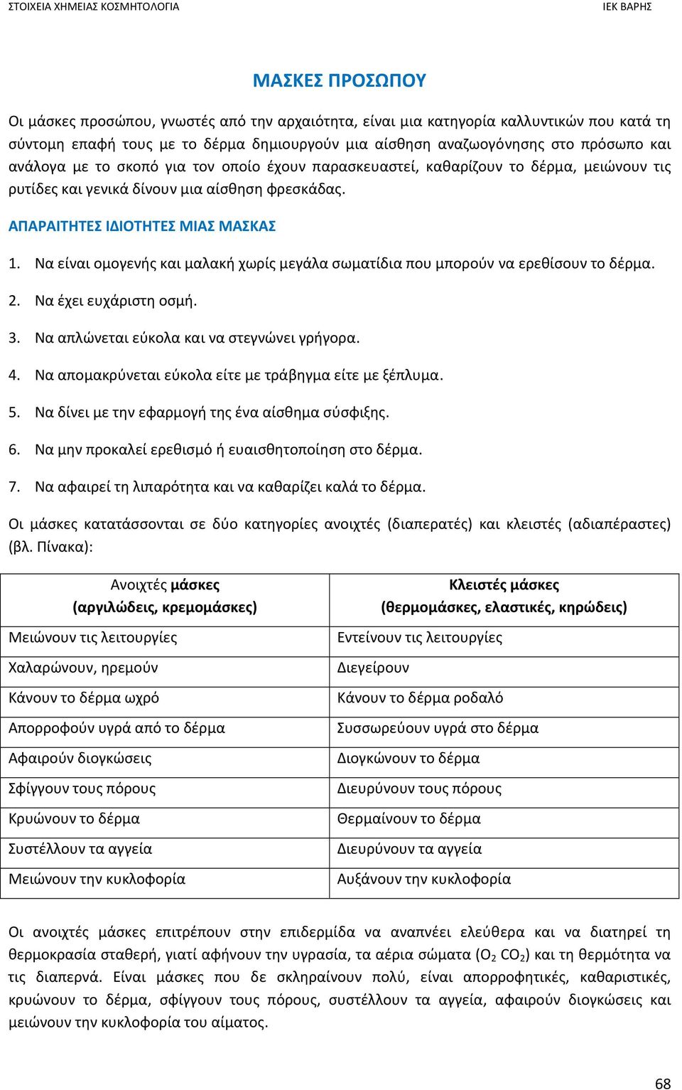 Να είναι ομογενής και μαλακή χωρίς μεγάλα σωματίδια που μπορούν να ερεθίσουν το δέρμα. 2. Να έχει ευχάριστη οσμή. 3. Να απλώνεται εύκολα και να στεγνώνει γρήγορα. 4.