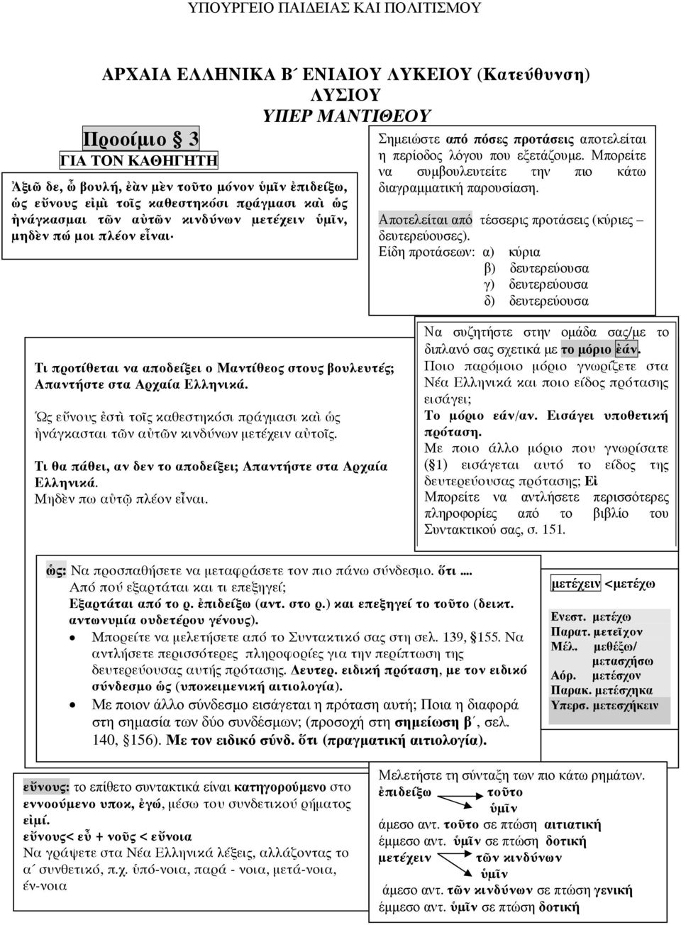 Μπορείτε να συµβουλευτείτε την πιο κάτω διαγραµµατική παρουσίαση. Αποτελείται από τέσσερις προτάσεις (κύριες δευτερεύουσες).