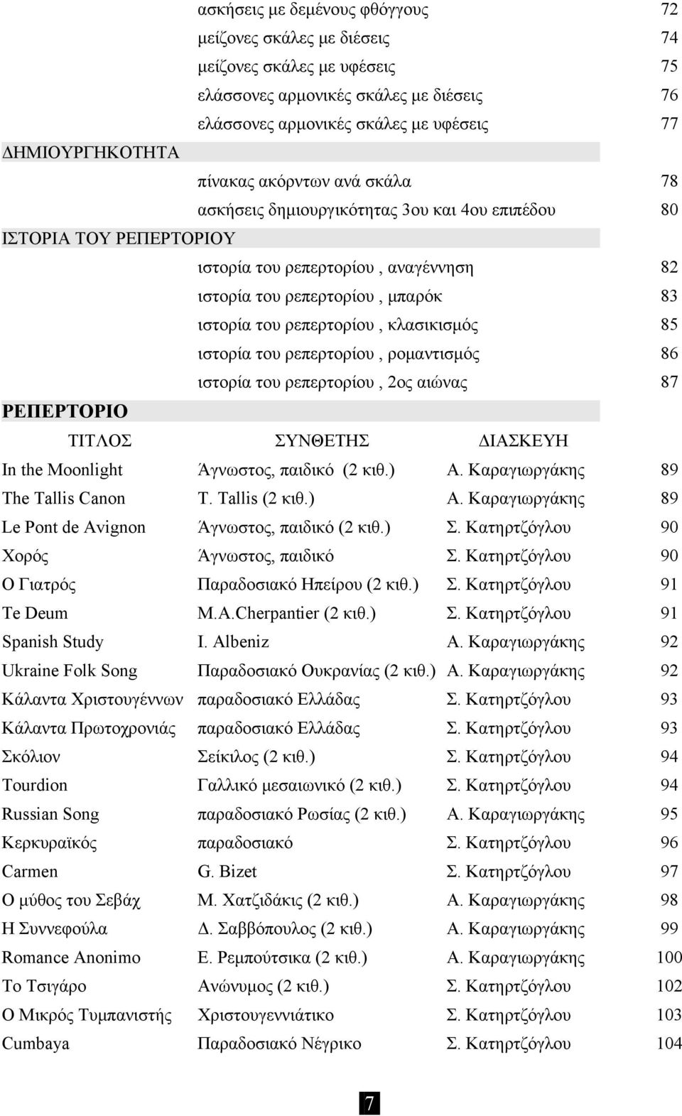 κλασικισμός 85 ιστορία του ρεπερτορίου, ρομαντισμός 86 ιστορία του ρεπερτορίου, 2ος αιώνας 87 ΡΕΠΕΡΤΟΡΙΟ ΤΙΤΛΟΣ ΣΥΝΘΕΤΗΣ ΔΙΑΣΚΕΥΗ In the Moonlight Άγνωστος, παιδικό (2 κιθ.) Α.