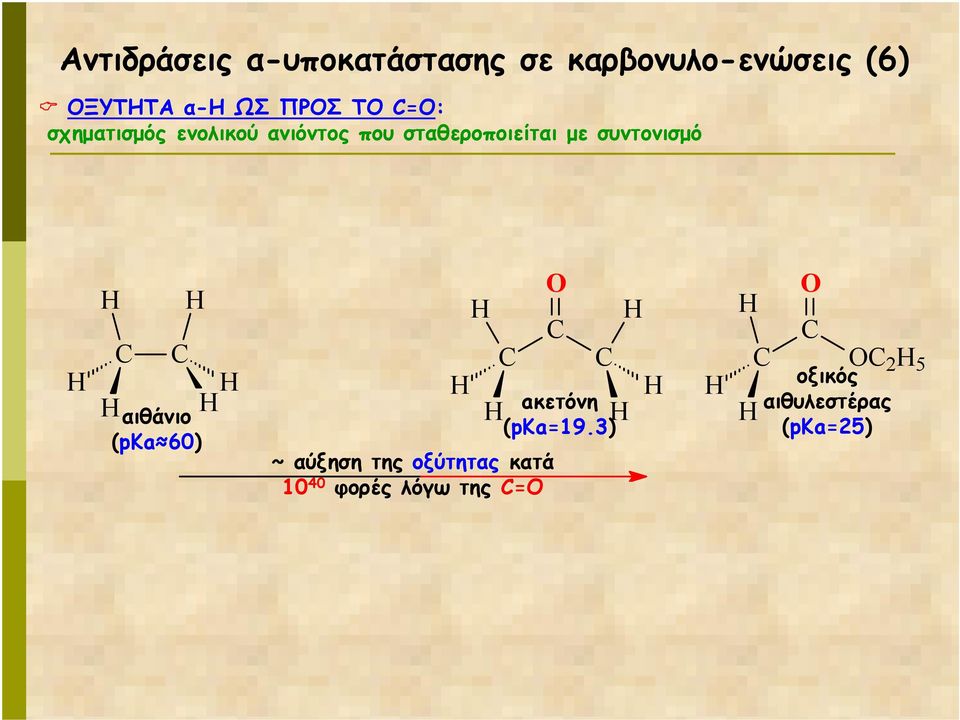 µε συντονισµό αιθάνιο (pka 60) ~ αύξηση της οξύτητας κατά 10 40