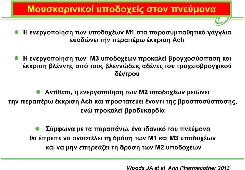 υποδοχέων μειώνει την περαιτέρω έκκριση Αch και προστατεύει έναντι της βροσποσύσπασης, ενώ προκαλεί βραδυκαρδία Σύμφωνα με τα παραπάνω, ένα ιδανικό