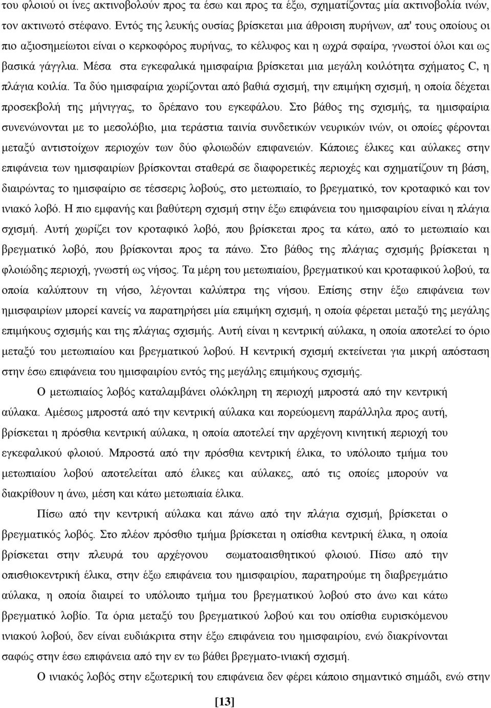 Μέσα στα εγκεφαλικά ημισφαίρια βρίσκεται μια μεγάλη κοιλότητα σχήματος C, η πλάγια κοιλία.