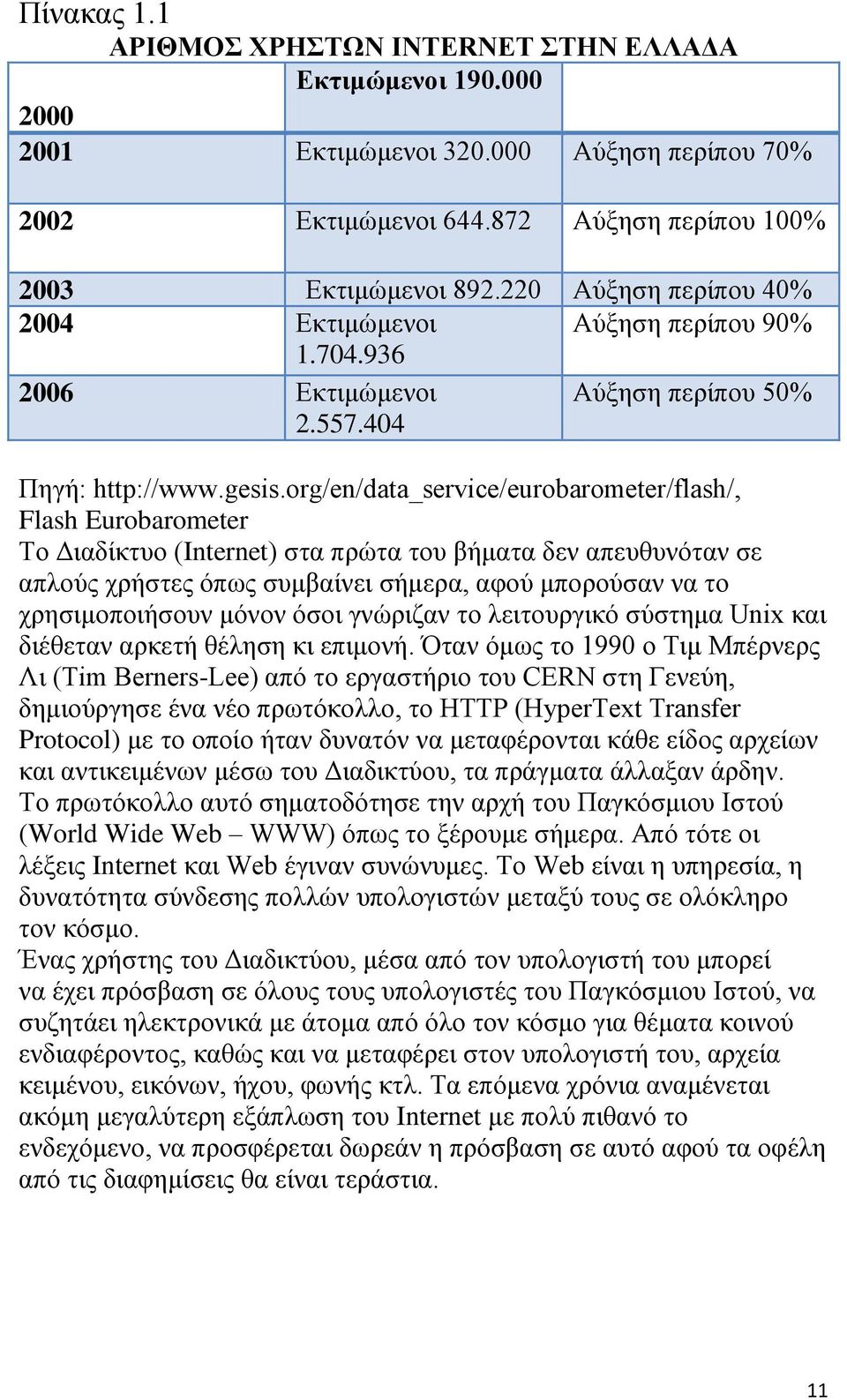 org/en/data_service/eurobarometer/flash/, Flash Eurobarometer Το Διαδίκτυο (Internet) στα πρώτα του βήματα δεν απευθυνόταν σε απλούς χρήστες όπως συμβαίνει σήμερα, αφού μπορούσαν να το