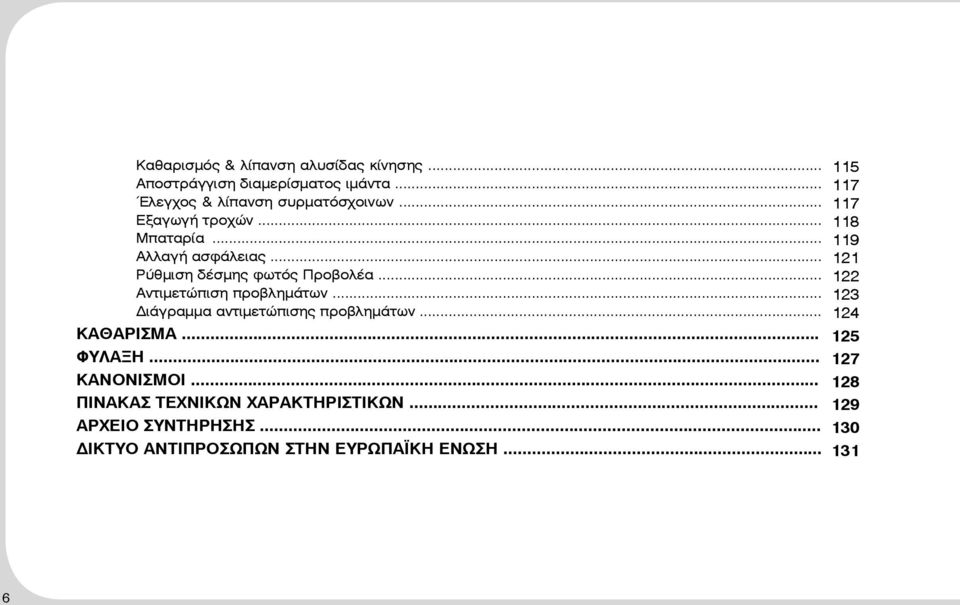 .. Διάγραμμα αντιμετώπισης προβλημάτων... ΚΑΘΑΡΙΣΜΑ... 125 ΦΥΛΑΞΗ... 127 ΚΑΝΟΝΙΣΜΟΙ.