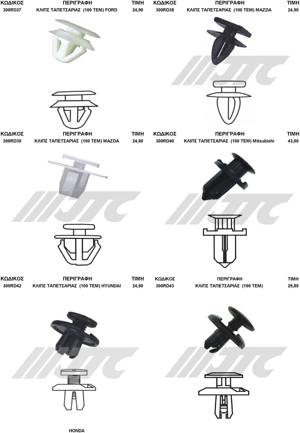 300RD40 ΚΛΙΠΣ ΤΑΠΕΤΣΑΡΙΑΣ (100 ΤΕΜ) Mitsubishi 43,00 300RD42 ΚΛΙΠΣ