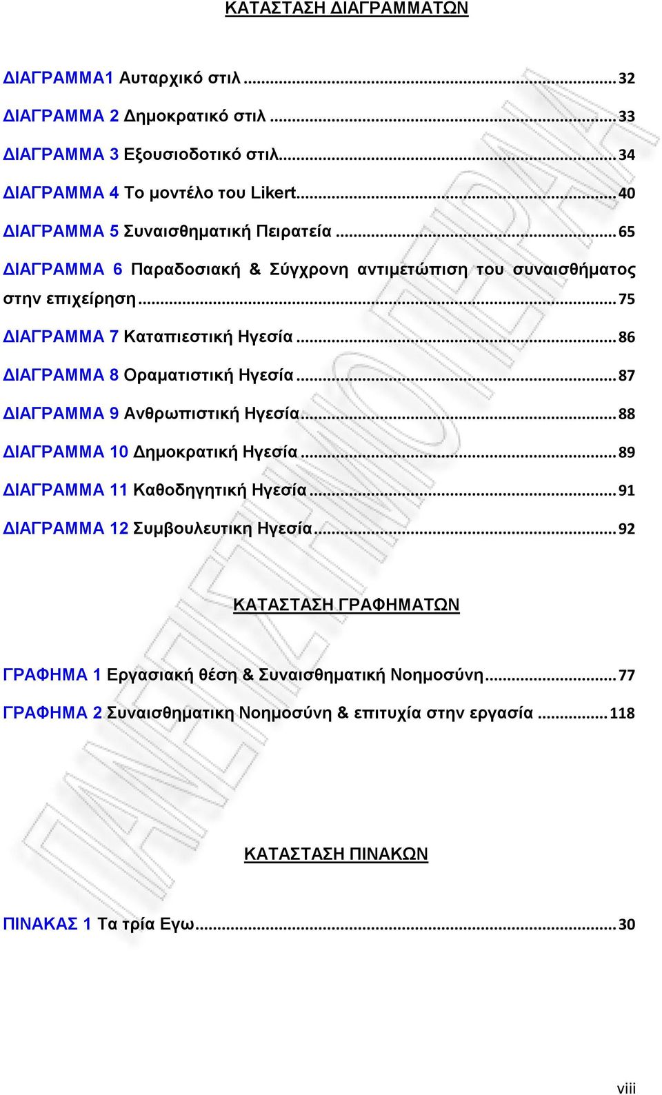 .. 86 ΔΙΑΓΡΑΜΜΑ 8 Οραματιστική Ηγεσία... 87 ΔΙΑΓΡΑΜΜΑ 9 Ανθρωπιστική Ηγεσία... 88 ΔΙΑΓΡΑΜΜΑ 10 Δημοκρατική Ηγεσία... 89 ΔΙΑΓΡΑΜΜΑ 11 Καθοδηγητική Ηγεσία.