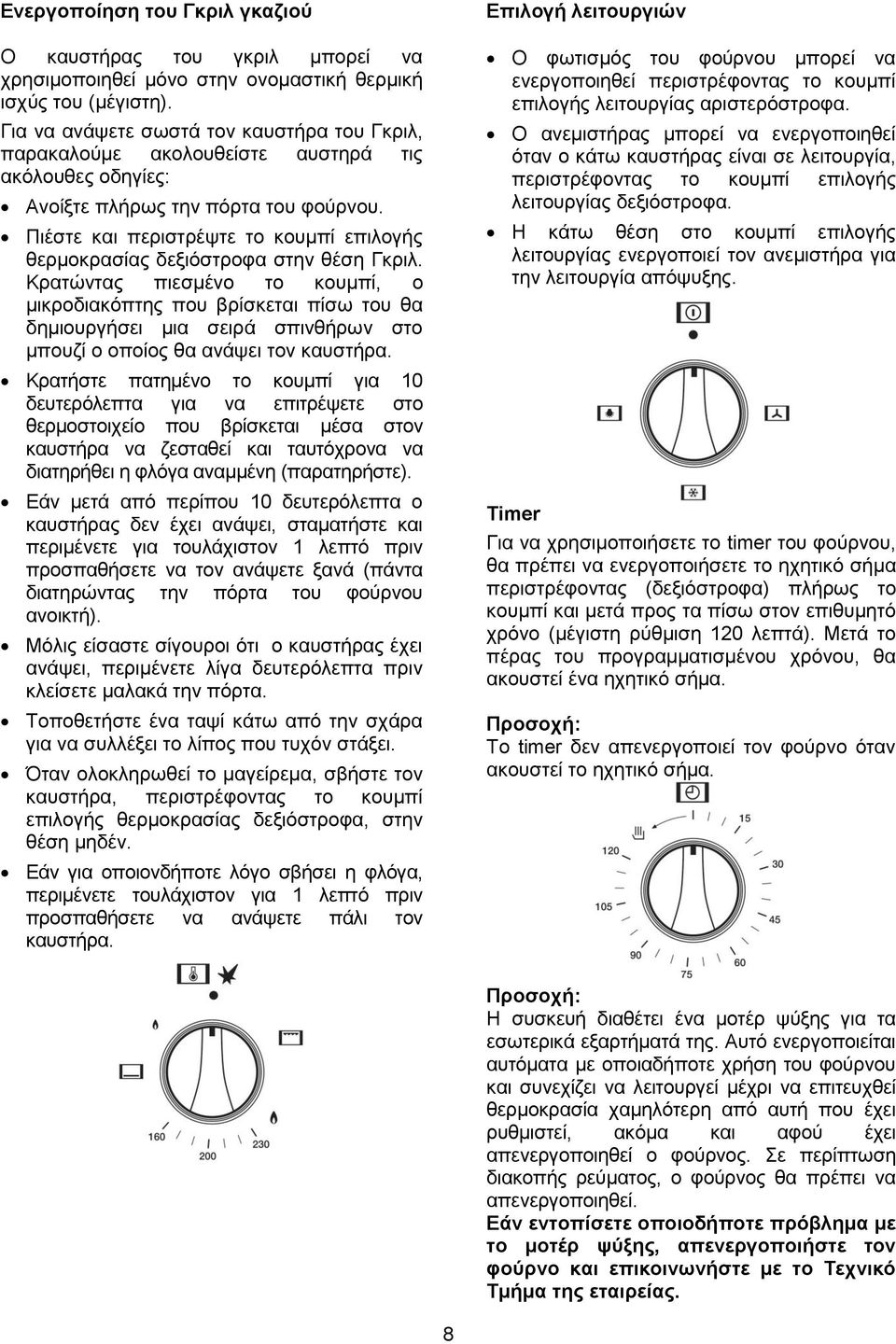 Πιέστε και περιστρέψτε το κουμπί επιλογής θερμοκρασίας δεξιόστροφα στην θέση Γκριλ.