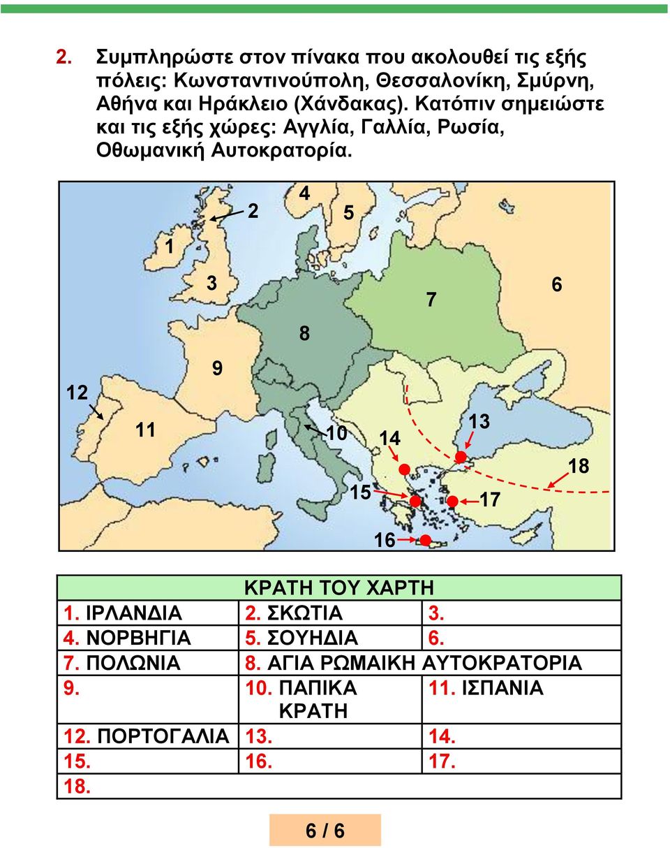 2 4 5 1 3 7 6 8 12 11 9 10 15 13 14 17 18 16 ΚΡΑΤΗ ΤΟΥ ΧΑΡΤΗ 1. ΙΡΛΑΝΔΙΑ 2. ΣΚΩΤΙΑ 3. 4. ΝΟΡΒΗΓΙΑ 5. ΣΟΥΗΔΙΑ 6.