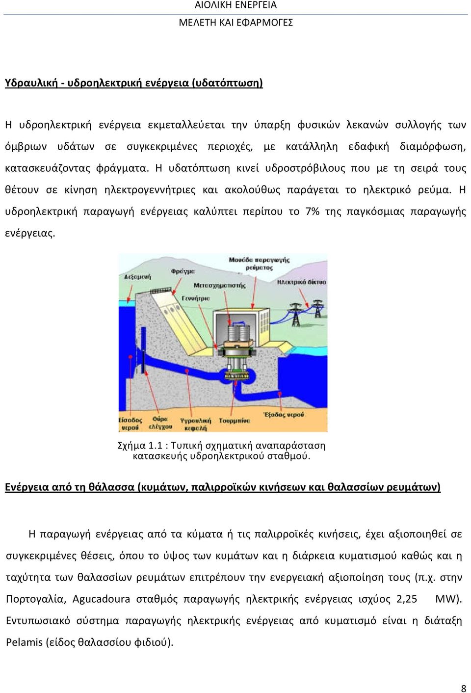 Η υδροηλεκτρική παραγωγή ενέργειας καλύπτει περίπου το 7% της παγκόσμιας παραγωγής ενέργειας. Σχήμα 1.1 : Τυπική σχηματική αναπαράσταση κατασκευής υδροηλεκτρικού σταθμού.