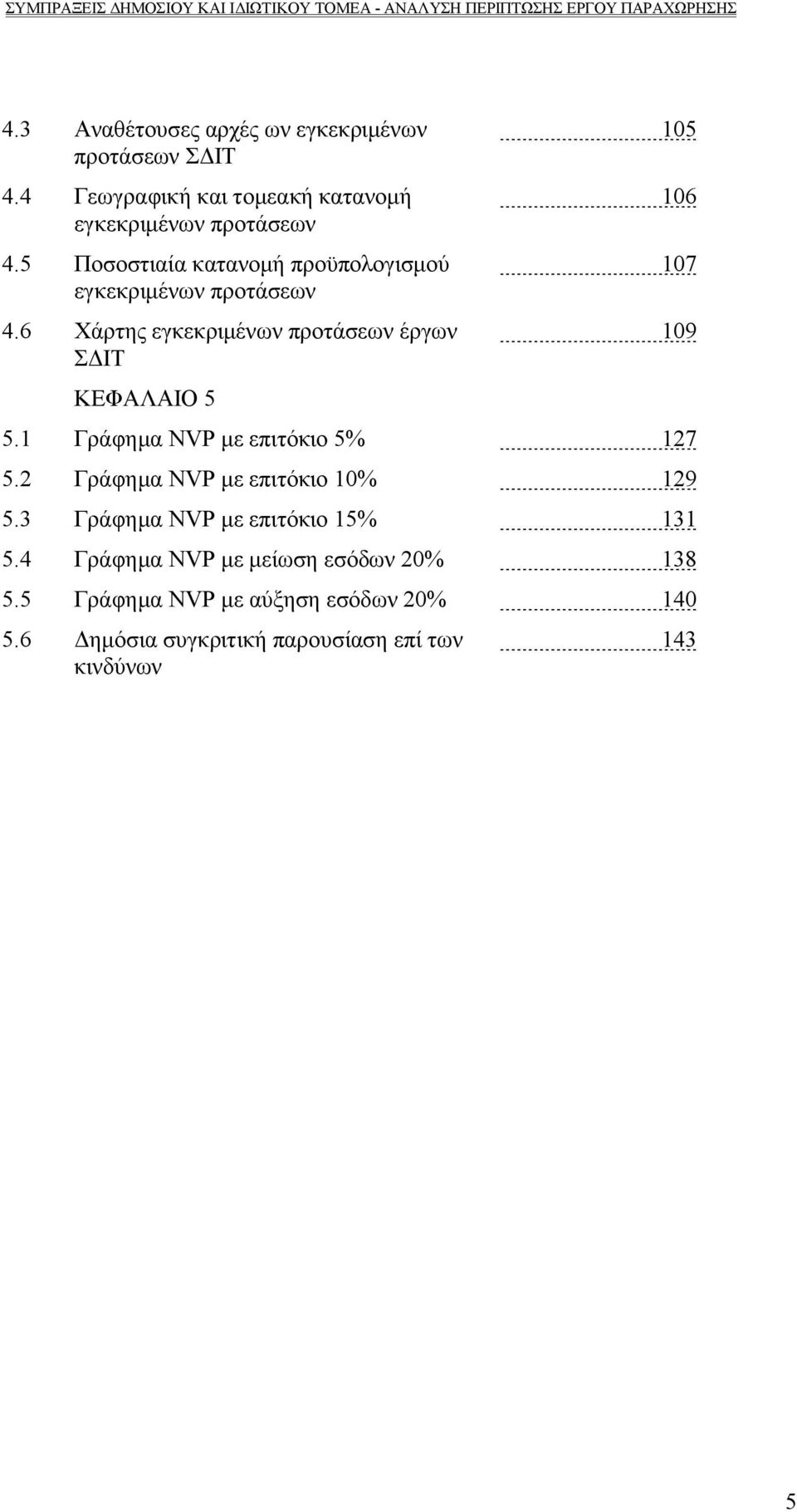 6 Χάρτης εγκεκριμένων προτάσεων έργων ΣΔΙΤ ΚΕΦΑΛΑΙΟ 5 105 106 107 109 5.1 Γράφημα NVP με επιτόκιο 5% 127 5.