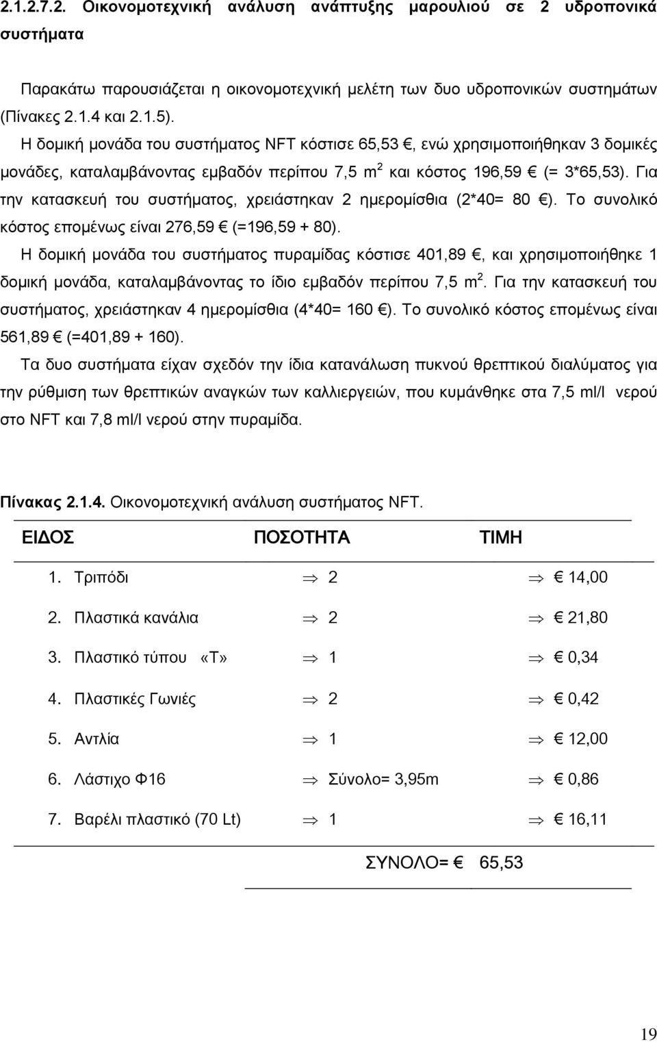 Για την κατασκευή του συστήματος, χρειάστηκαν 2 ημερομίσθια (2*4= 8 ). Το συνολικό κόστος επομένως είναι 276,59 (=196,59 + 8).