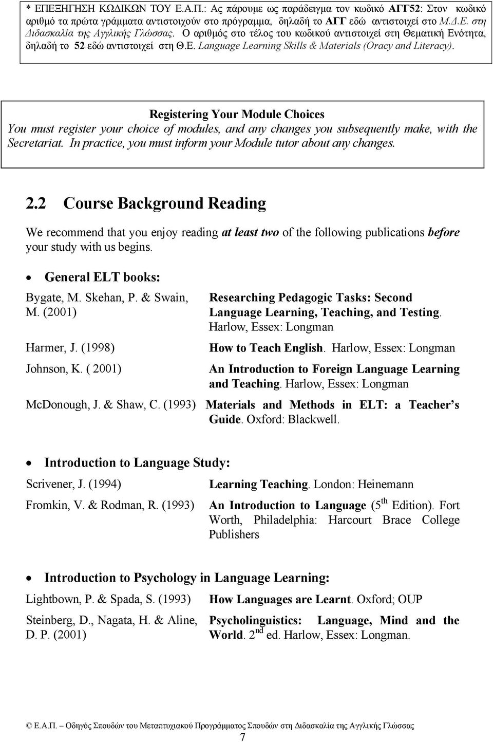 Registering Your Module Choices You must register your choice of modules, and any changes you subsequently make, with the Secretariat. In practice, you must inform your Module tutor about any changes.