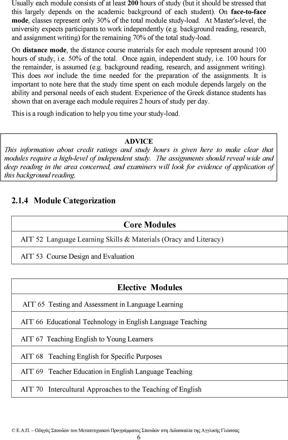 background reading, research, and assignment writing) for the remaining 70% of the total study-load.