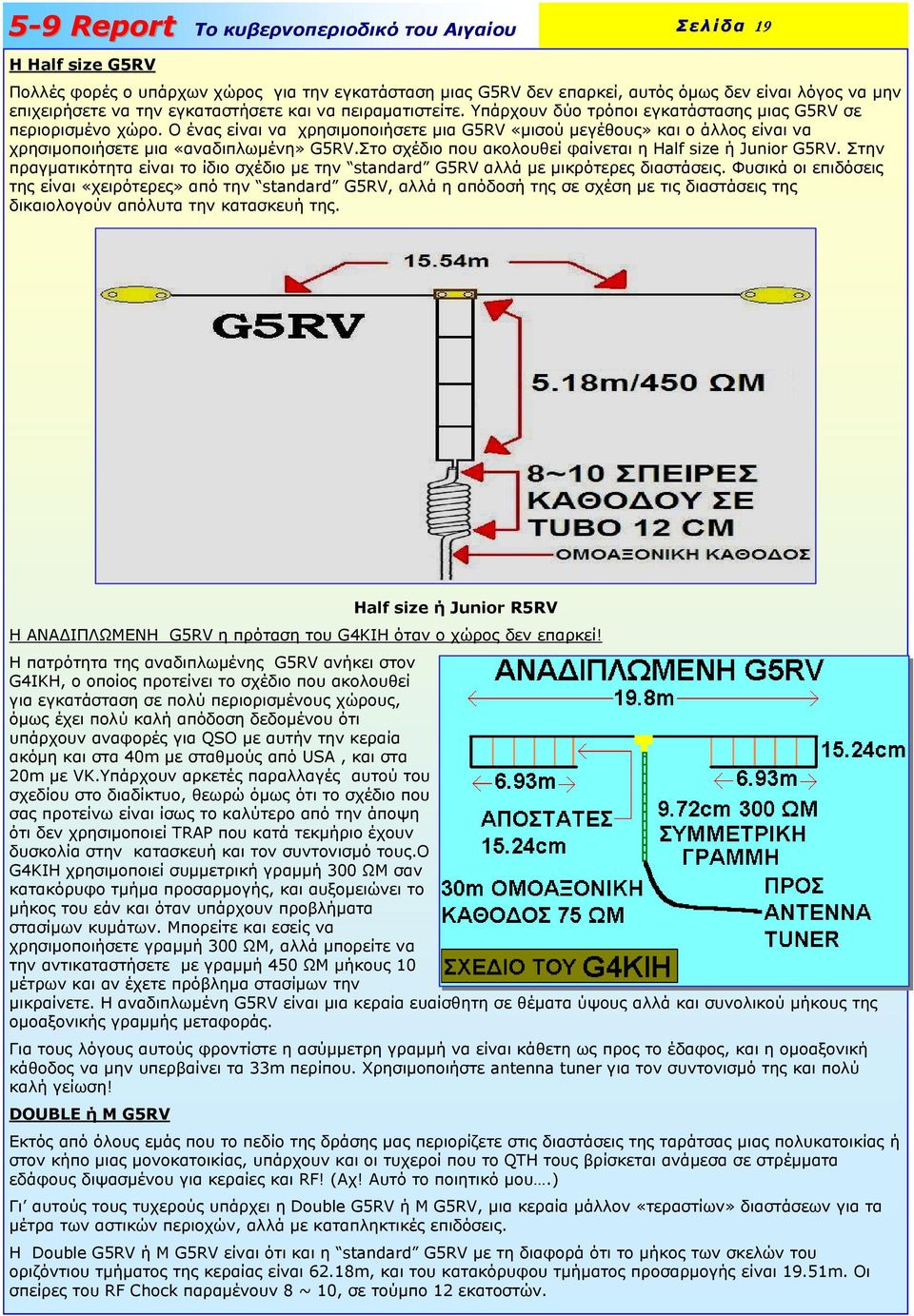 Στο σχέδιο που ακολουθεί φαίνεται η Half size ή Junior G5RV. Στην πραγματικότητα είναι το ίδιο σχέδιο με την standard G5RV αλλά με μικρότερες διαστάσεις.