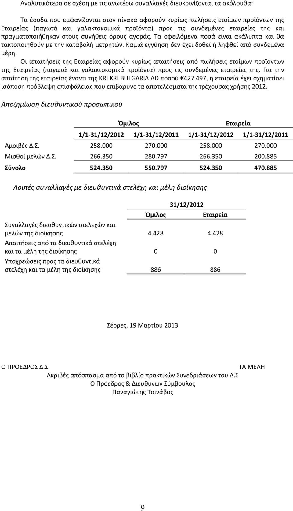 Καμιά εγγύηση δεν έχει δοθεί ή ληφθεί από συνδεμένα μέρη.