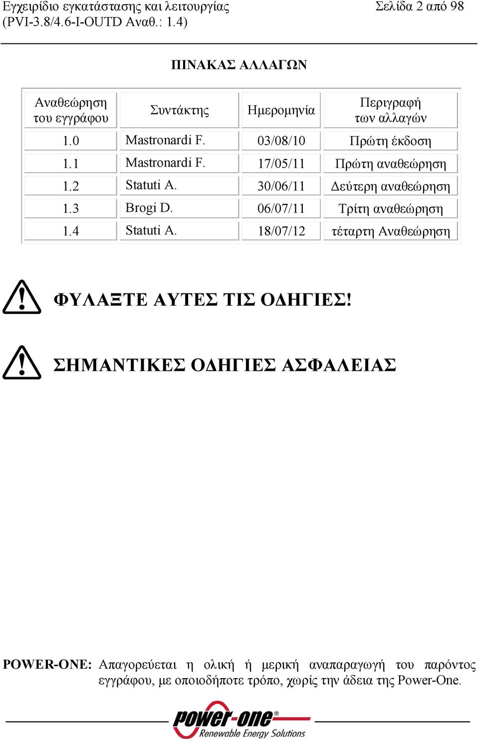 30/06/11 Δεύτερη αναθεώρηση 1.3 Brogi D. 06/07/11 Τρίτη αναθεώρηση 1.4 Statuti A.