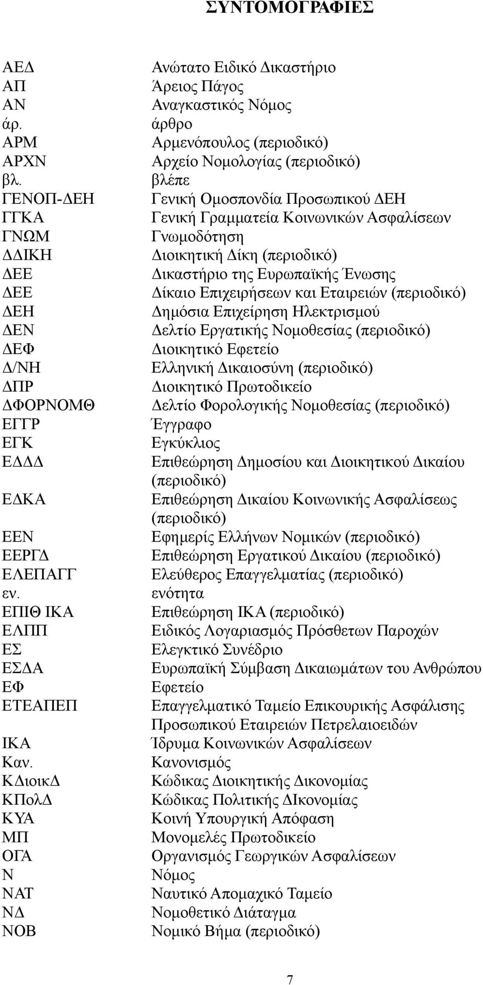 Γενική Γραμματεία Κοινωνικών Ασφαλίσεων Γνωμοδότηση Διοικητική Δίκη (περιοδικό) Δικαστήριο της Ευρωπαϊκής Ένωσης Δίκαιο Επιχειρήσεων και Εταιρειών (περιοδικό) Δημόσια Επιχείρηση Ηλεκτρισμού Δελτίο