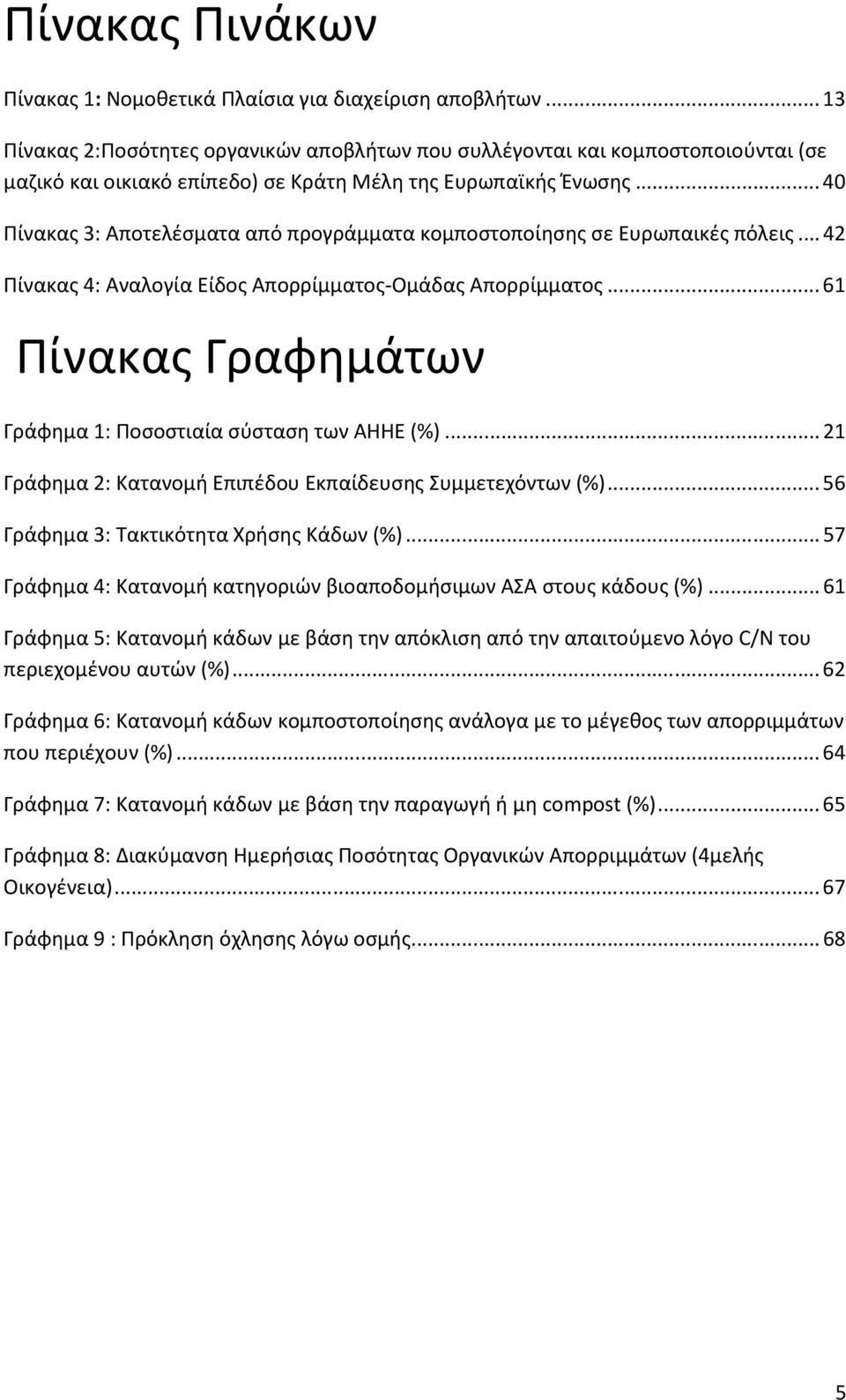 .. 40 Πίνακας 3: Αποτελέσματα από προγράμματα κομποστοποίησης σε Ευρωπαικές πόλεις... 42 Πίνακας 4: Αναλογία Είδος Απορρίμματος-Ομάδας Απορρίμματος.