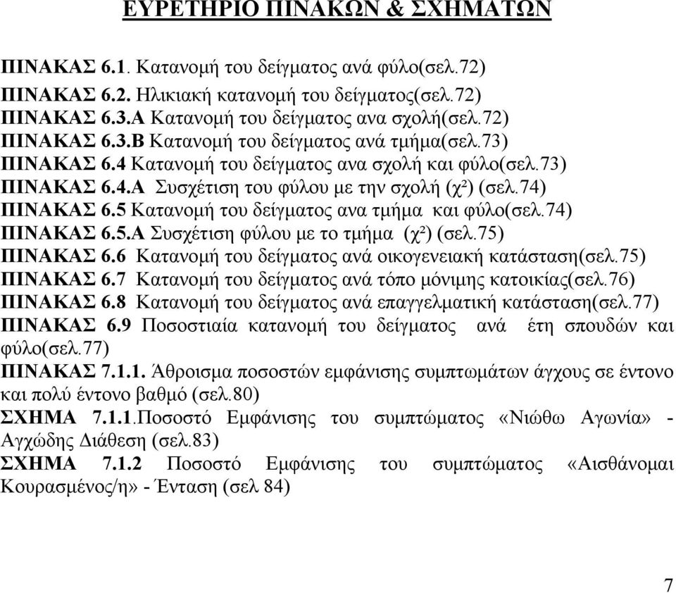 75) ΠΙΝΑΚΑΣ 6.6 Κατανομή του δείγματος ανά οικογενειακή κατάσταση(σελ.75) ΠΙΝΑΚΑΣ 6.7 Κατανομή του δείγματος ανά τόπο μόνιμης κατοικίας(σελ.76) ΠΙΝΑΚΑΣ 6.