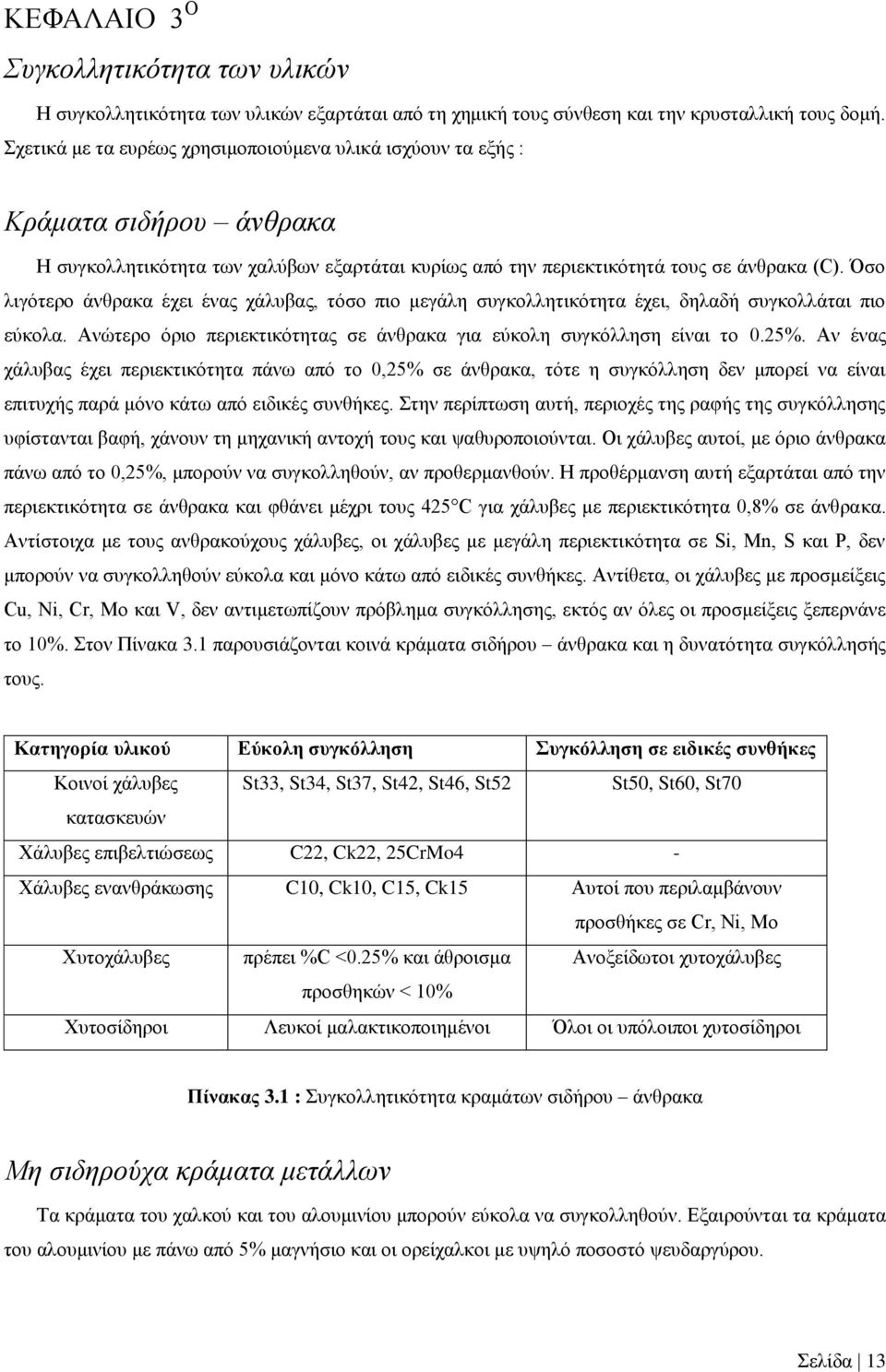 Όσο λιγότερο άνθρακα έχει ένας χάλυβας, τόσο πιο μεγάλη συγκολλητικότητα έχει, δηλαδή συγκολλάται πιο εύκολα. Ανώτερο όριο περιεκτικότητας σε άνθρακα για εύκολη συγκόλληση είναι το 0.25%.