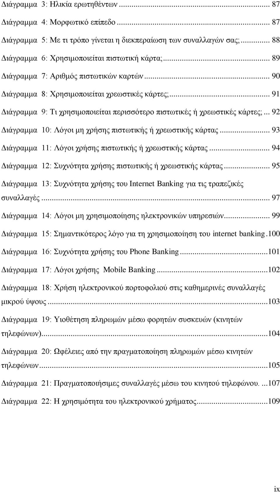 .. 92 Διάγραμμα 10: Λόγοι μη χρήσης πιστωτικής ή χρεωστικής κάρτας... 93 Διάγραμμα 11: Λόγοι χρήσης πιστωτικής ή χρεωστικής κάρτας... 94 Διάγραμμα 12: Συχνότητα χρήσης πιστωτικής ή χρεωστικής κάρτας.