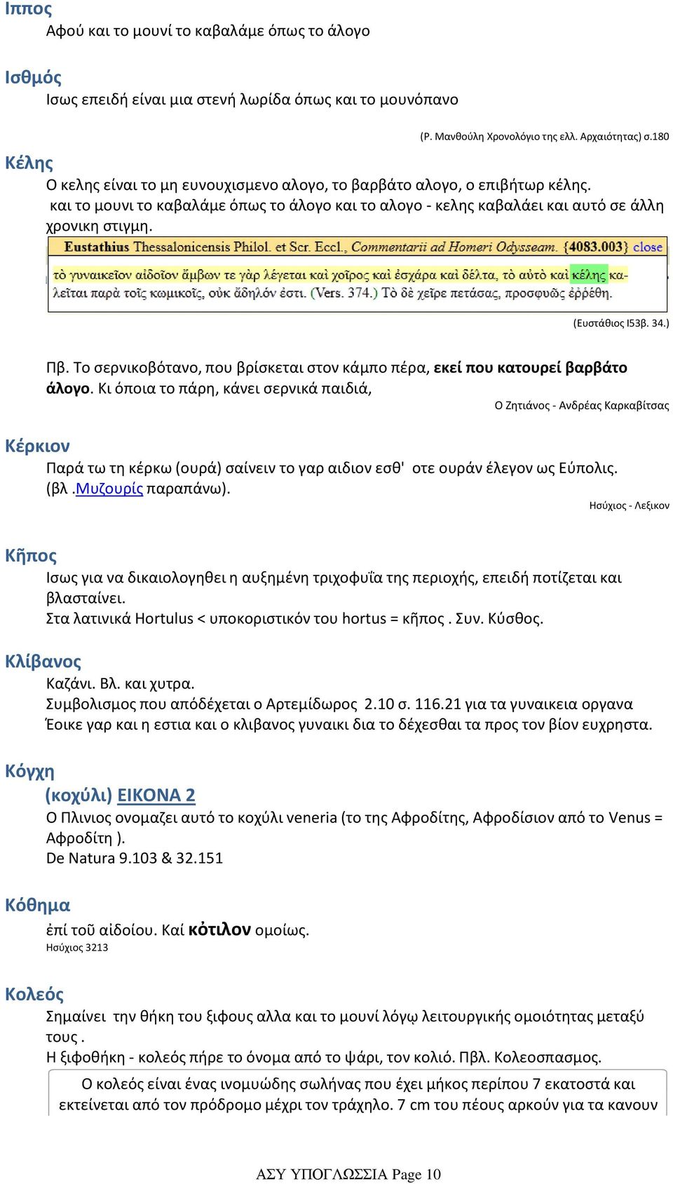 (Ευστάθιος Ι53β. 34.) Πβ. Tο σερνικοβότανο, που βρίσκεται στον κάµπο πέρα, εκεί που κατουρεί βαρβάτο άλογο.