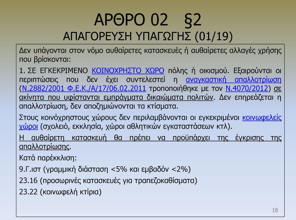 4070/2012) σε ακίνητα που υφίστανται εμπράγματα δικαιώματα πολιτών. Δεν επηρεάζεται η απαλλοτρίωση, δεν αποζημιώνονται τα κτίσματα.