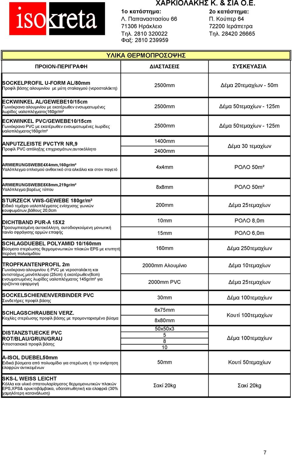 ANPUTZLEISTE PVCTYR NR,9 Προφίλ PVC απόληξης επιχρισμάτων,αυτοκόλλητο 2500mm 2500mm 1400mm 2400mm Δέμα 50τεμαχίων - 125m Δέμα 50τεμαχίων - 125m Δέμα 30 τεμαχίων ARMIERUNGSWEBE4X4mm,160gr/m²