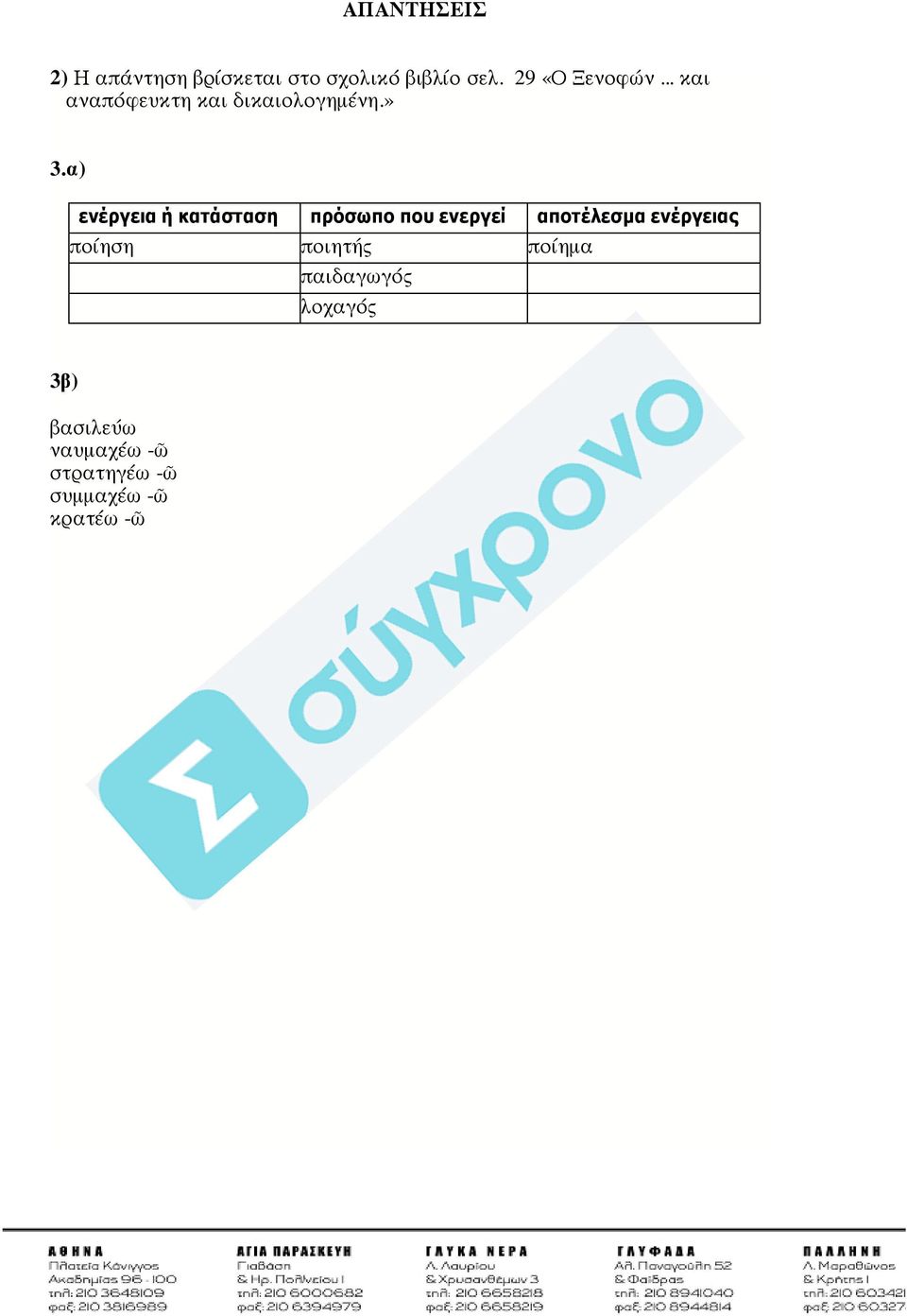 α) ενέργεια ή κατάσταση πρόσωπο που ενεργεί αποτέλεσμα ενέργειας