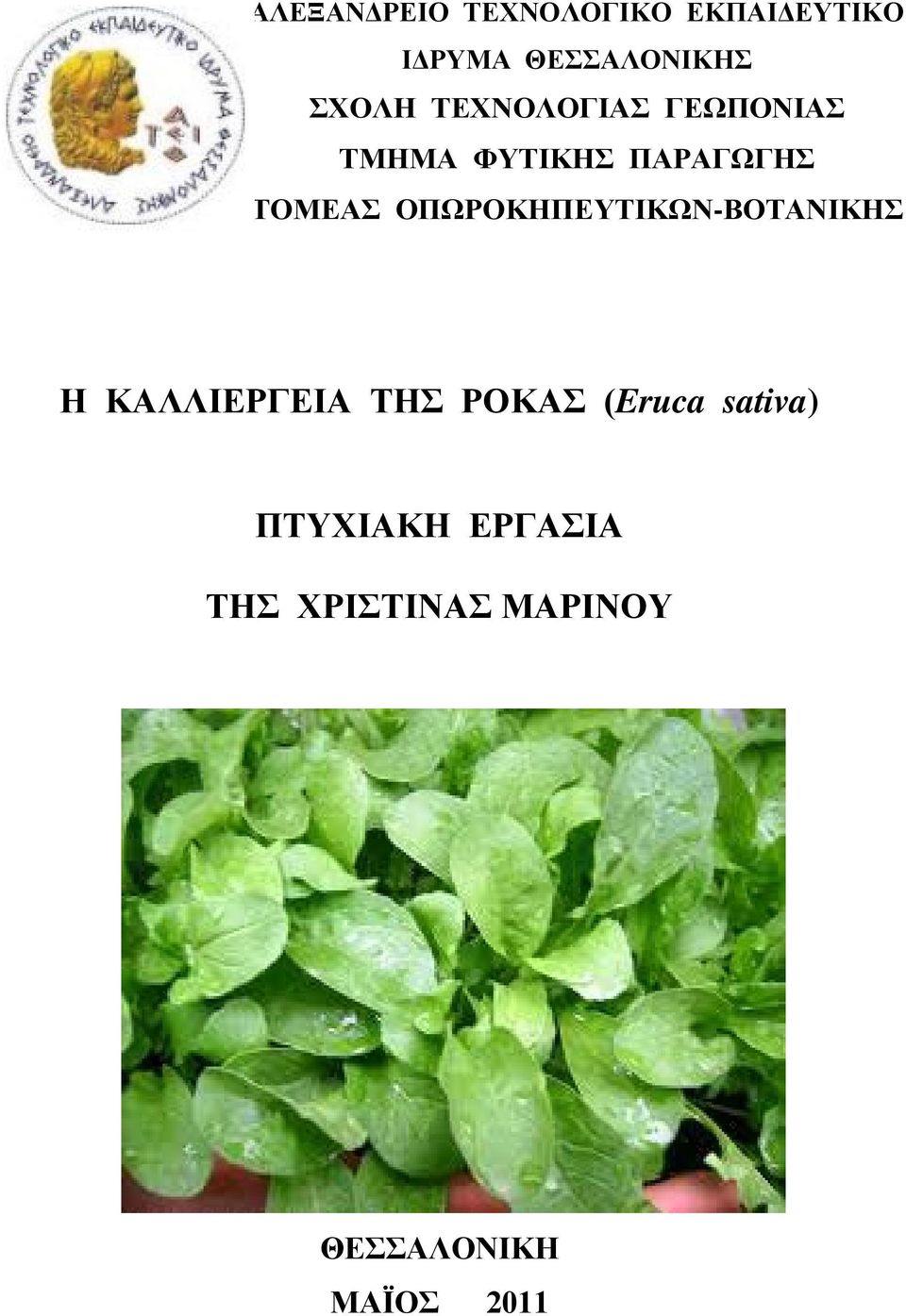 ΟΠΩΡΟΚΗΠΕΥΤΙΚΩΝ-ΒΟΤΑΝΙΚΗΣ Η ΚΑΛΛΙΕΡΓΕΙΑ ΤΗΣ ΡΟΚΑΣ (Eruca