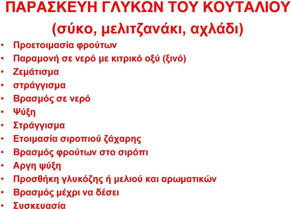 σε νερό Ψύξη Στράγγισμα Ετοιμασία σιροπιού ζάχαρης Βρασμός φρούτων στο σιρόπι