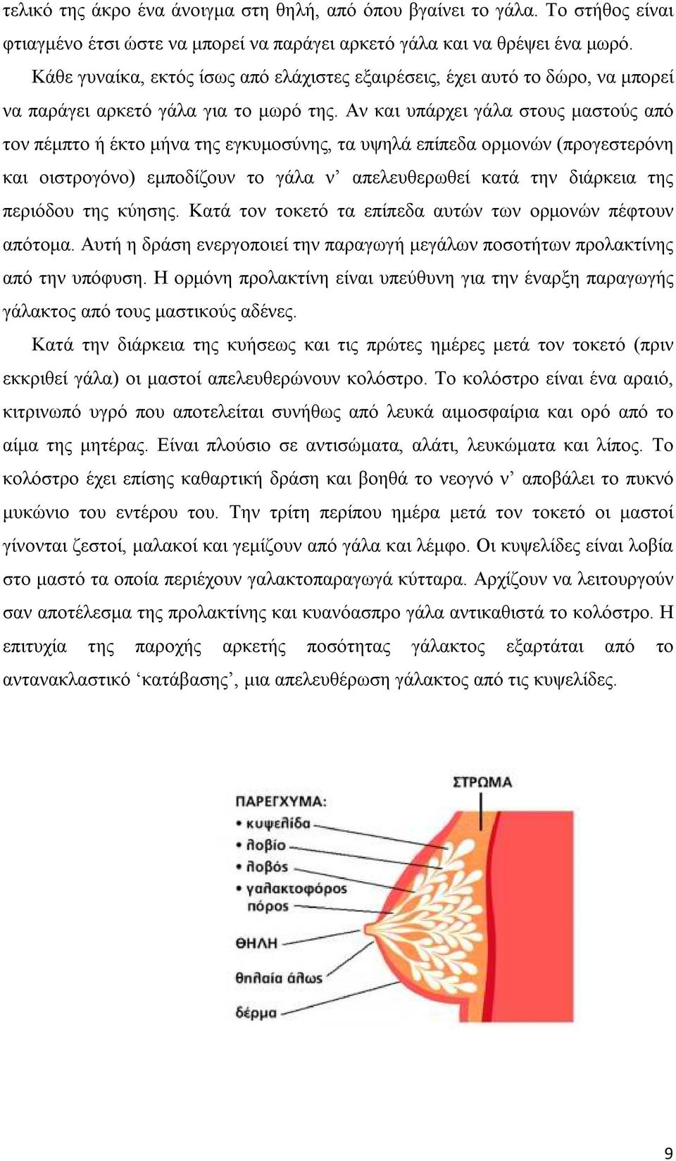 Αν και υπάρχει γάλα στους μαστούς από τον πέμπτο ή έκτο μήνα της εγκυμοσύνης, τα υψηλά επίπεδα ορμονών (προγεστερόνη και οιστρογόνο) εμποδίζουν το γάλα ν απελευθερωθεί κατά την διάρκεια της περιόδου